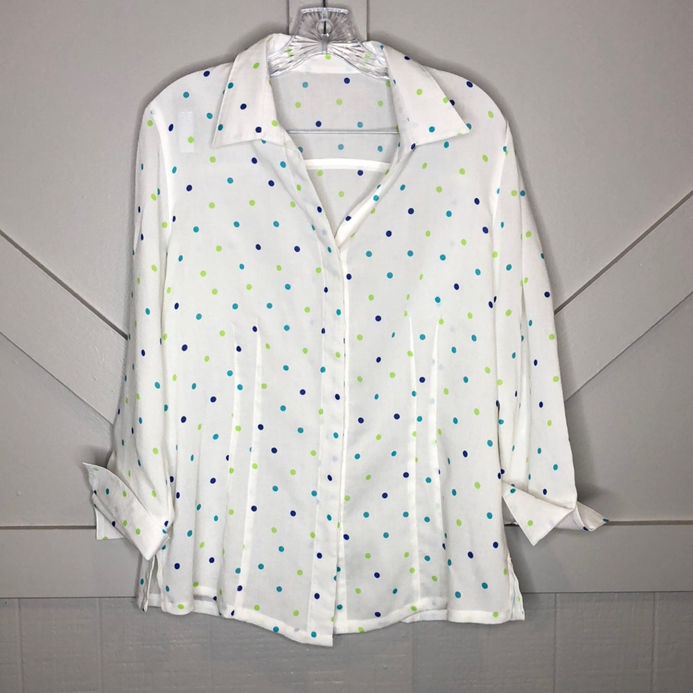 Fridaze Redefined Linen White Polka Dot Button-Up Shirt Wrinkle Resistant Beach